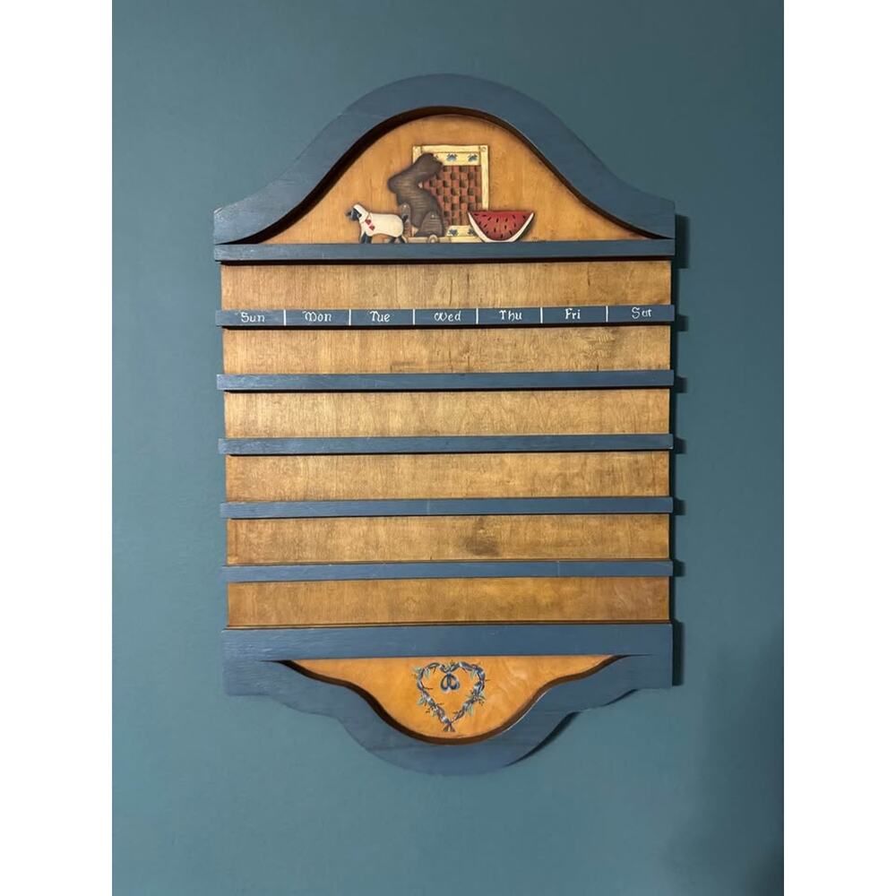 Country Farmhouse Wood Calendar Board Blue Sheep Bunny Watermelon Decor